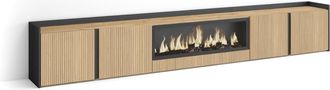 Skraut Home Skraut Home - Mueble Tv, Televisi&oacute;n, Muebles De Sal&oacute;n, Almacenaje, 315x35x50cm, Para Tv Hasta 80, Chimenea El&eacute;ctrica Xxl, Estilo Moderno, Roble Y Negr