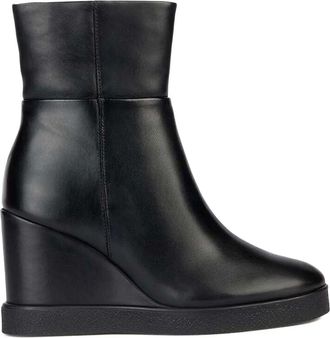 Geox 90mm wedge ankle boots - women - Calf Leather/Polyurethane/Fabric/Calf Leather/Rubber - 40 - Black