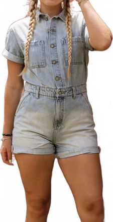 Hidden Jeans Dylan Denim Short Romper In Medium Light