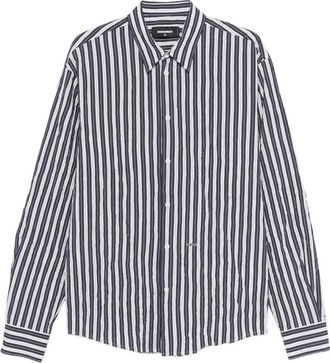 Dsquared2 Heren Overhemd met Verticale Streep - Heren - Casual Overhemden - Blauw - M - Polyester - Overhemden