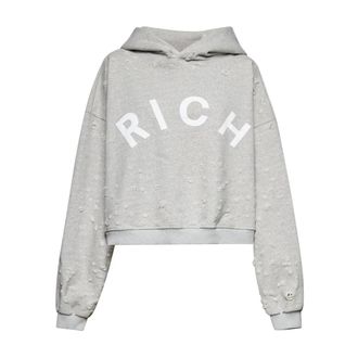 John Richmond Hoodie met Frontale Tekst - Dames - Hoodies - Grijs - S - Katoen - Hoodies & sweatvesten