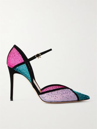 Gianvito Rossi D&eacute;collet&eacute; In Mesh Con Cristalli E Finiture In Camoscio 95 - Verde