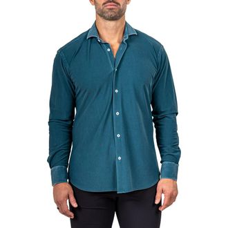 Maceoo Eins Marthy Contemporary Fit Button-Up Shirt in Green at Nordstrom, Size 3