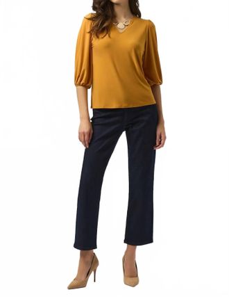 Joseph Ribkoff V-Neck 3/4 Puffed Sleeve Top In Medallion