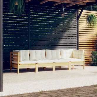 vidaXL Muebles De Jard&iacute;n 4 Pzas Y Cojines Madera Maciza De Pino Crema Vidaxl