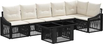 vidaXL Conjunto De Sof&aacute;s De Jard&iacute;n 7 Uds. Negro Y Blanco Crema Vidaxl