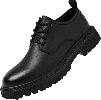 Generic Mens Vintage Leather Shoes British Style Workwear Casual Oxford Low Cut Platform Sole Wide Toe Business Casual Footwear(Black,8.5)