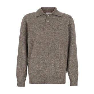 Brunello Cucinelli Tops, Heren, Bruin, L, Wol, Polo trui