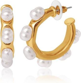 BCBGeneration Pearl Hoop Earrings in Gold at Nordstrom