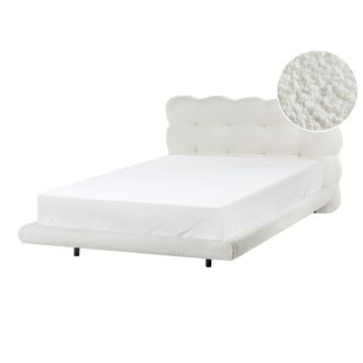 Beliani Cama De Boucl&eacute; Con Cabecero Con Capiton&eacute; 120 X 200 Cm Somier De L&aacute;minas Patas De Metal Blanco Crema Soulisse