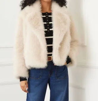 Karen Kane Cropped Faux Fur Jacket In Stone