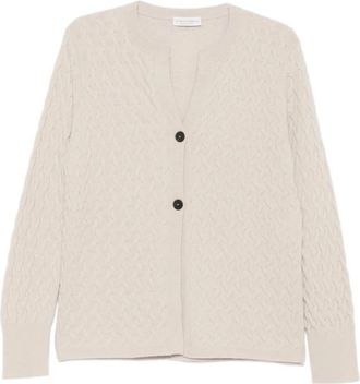 Le Tricot Perugia Button Kabelgebreid Vest - Dames - Vesten - Beige - XL - Truien & Vesten