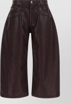 The Attico coated wide-leg cropped denim trousers