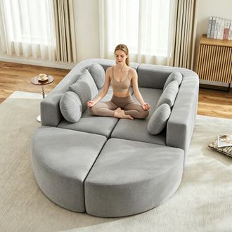 STILVORA Sof&aacute; Cama Modular Con Funci&oacute;n De Cama, Sof&aacute; Nube Completamente Comprimido, Chenilla, Sin Montaje, Gris, B292 X T165 X H68 Cm