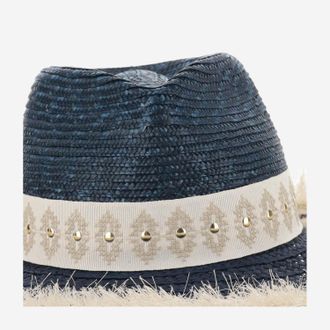 Ferruccio Vecchi Womens Straw And Viscose Blend Hat With Embroidery Navy
