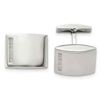 Diamond2Deal Stainless Steel Polished Cubic Zirconia Cufflinks