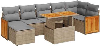 vidaXL 8 Piece Garden Sofa Set with Cushions Beige Poly Rattan Acacia Vidaxl