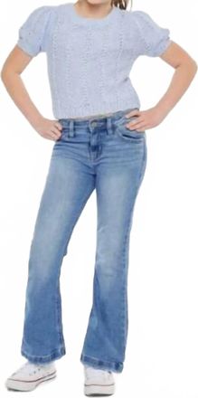 Kancan Girls Mid Rise Flare Jeans In Medium Stone Wash