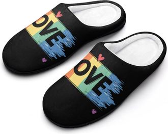 Generic LGBT Love Rainbow Womens Slippers Warm House Slippers Indoor House Shoes with Anti-Skid Rubber Sole