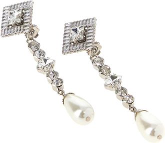 Alessandra Rich Womens Embellished Metal Earrings Crysilver Brass Glass