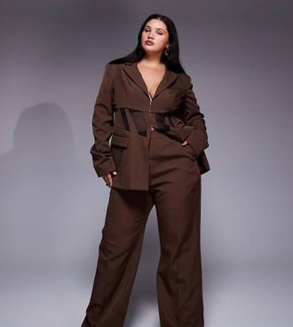 Asos Curve - Pantaloni dritti marroni in coordinato-Marrone
