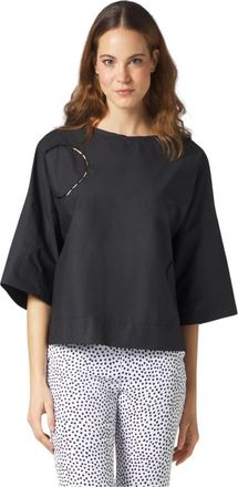 Manila Grace Geborduurde blouse met sweetheart halslijn - Dames - Blouses - Zwart - XS - Overhemden