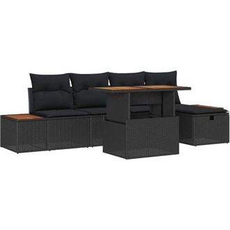 vidaXL Conjunto De Sof&aacute; De Jard&iacute;n Con Coj&iacute;n 6 Pcs Negro Polirat&aacute;n