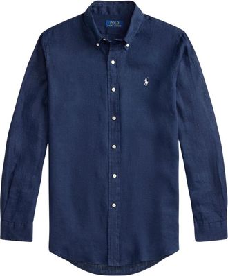 Polo Ralph Lauren Custom Fit Linen Shirt - Heren - Casual Overhemden - Blauw - 2XL - Leer - Overhemden