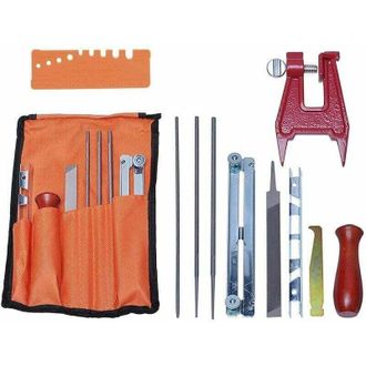 OEM Kit Universale Per Affilare Motoseghe, Set Di Lime Per Affilare Catene, Con Lime, Manici In Legno, Calibro Di Profondit&agrave;, Guida Per Lucidatura, Borsa 