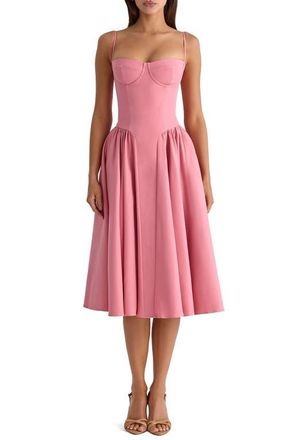 House of CB Samaria Corset Fit & Flare Midi Cocktail Dress in Raspberry at Nordstrom, Size X-Small