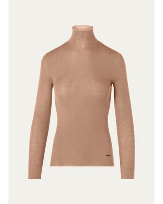 Akris Cashmere-Silk Fine Rib Mock-Neck Seamless Sweater