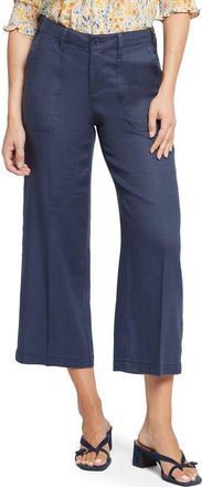 NYDJ Linen Blend Crop Wide Leg Pants in Oxford Navy at Nordstrom, Size 10