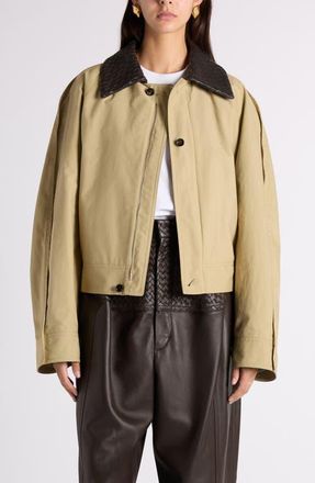 Bottega Veneta Water Repellent Cotton Jacket with Intrecciato Collar in Sahara at Nordstrom, Size 4 Us