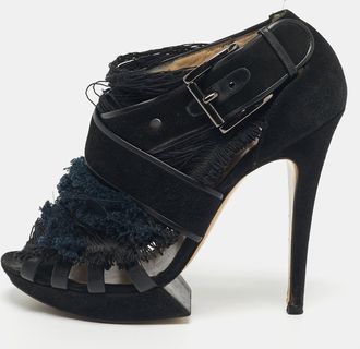 Nicholas Kirkwood Black/blue Suede And Fabric Criss Cross Platform Booties