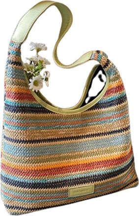 Generic Boho Tote Bags for Women, Large Capacity Summer Straw Shoulder Bags, Handmade Woven Handbags for Daily Commuting, Travel, Work, Beach (green)