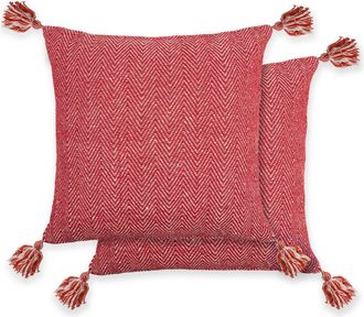 TJ Hughes Herringbone - Recycled Cotton Cushion Cover in Red - TJ Hughes