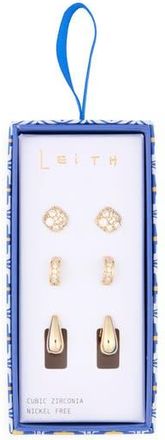 Leith Pack of 3 Assorted Hoop & Stud Earrings in Clear- Gold at Nordstrom Rack