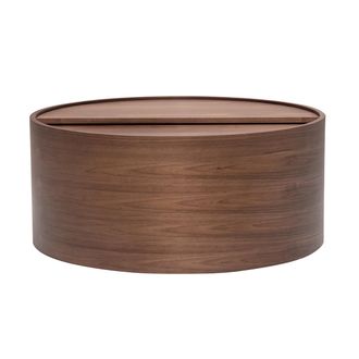 Miliboo Mesa De Centro Redonda De Madera Oscura Nogal Con Bandeja Giratoria Y Almacenamiento D80 Cm Dali
