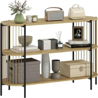 HOMCOM Homcom - mesa de consola con cuerda de papel trenzada a mano consola para recibidor de 3 niveles con marco de acero 124x43,5x80 cm natural