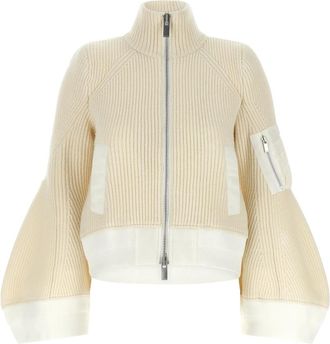 sacai Wool Knit Blouson - Dames - Bomber jackets - Beige - M - Wol - Jassen