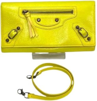 Balenciaga Pre-owned Clutches, female, Yellow, Size: ONE SIZE Pre-owned Classic Leather Long Wallet