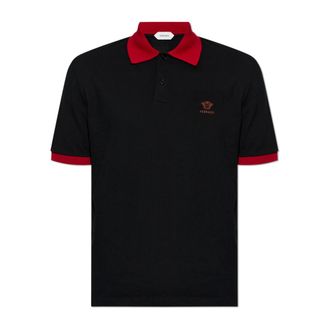 Versace Polo Shirts, male, Black, Size: XL Polo Shirt with Embroidered Logo