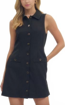 Entro Button Front Mini Dress In Black