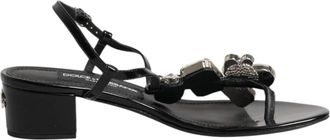 Dolce & Gabbana Zwarte leren kristallen enkelband sandalen - Dames - Sandalen met hakken - Zwart - 36 EU - Leer - Schoenen