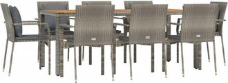vidaXL Set Comedor Jard&iacute;n 9 Pzas Y Cojines Rat&aacute;n Sint&eacute;tico Gris Vidaxl