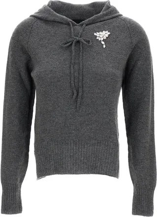 Simone Rocha Cashmere Hoodie with Pearl and Crystal Embroidery