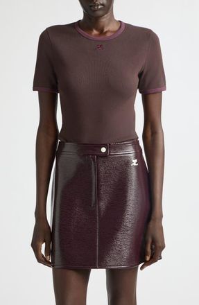 Courr&egrave;ges Contrast Trim Logo T-Shirt in Burnt Red/deep Grenat at Nordstrom, Size X-Small