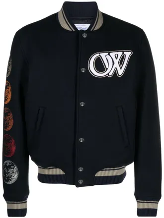 Off-white graphic-print embroidered bomber jacket - men - Virgin Wool/Polyamide/Viscose/Polyester - S - Black