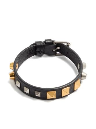 Valentino Garavani Rockstud grainy leather bracelet - Black