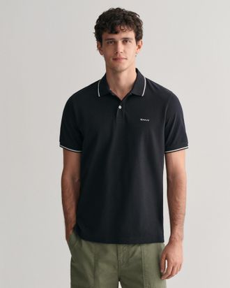 GANT Poloshirt GANT TIPPING SS PIQUE POLO, Herren, Gr. 4XL, schwarz, Jersey, Obermaterial: 100% Baumwolle, Shirts Poloshirt